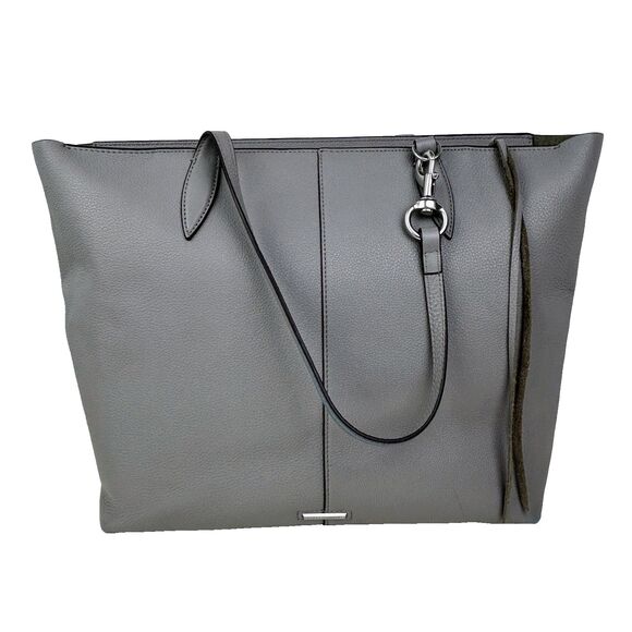 Rebecca Minkoff Sherry Leather Dog Clip Tote Shoulder Bag Zip Top Grey Taupe - Picture 3 of 16